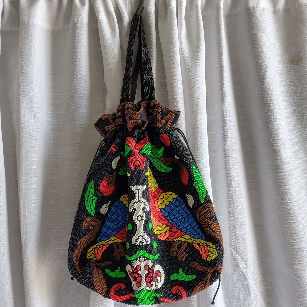 Vintage Beaded Drawstring Bag Souvenir Jerusalem